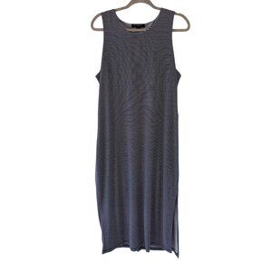 Banana Republic Black Striped Midi Dress Layered Side Slits Stretch Shift